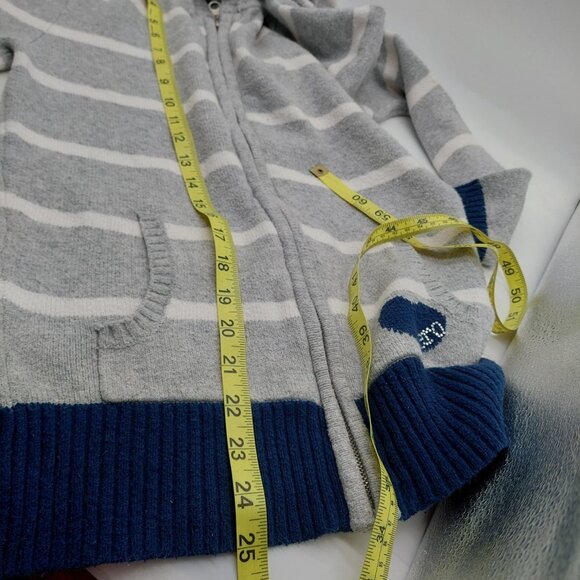American Eagle Women's Hoodie Sweater Size XL Striped Gray Cream V Neck Zipper - Picture 6 of 9